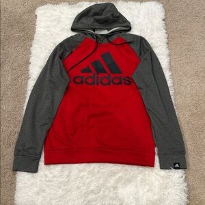 Adidas Red and charcoal gray black Logo Hoodie